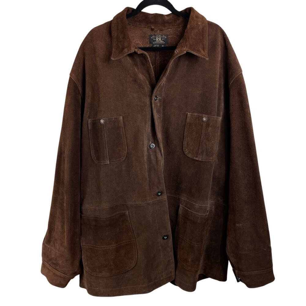 RRL Double RL Ralph Lauren Genuine Leather Suede Cargo Utility Jacket Brown XL